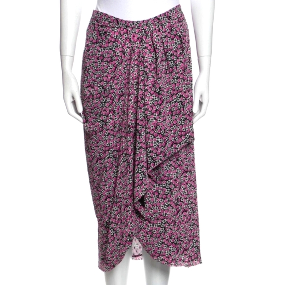 NWOT Rachel Zoe Midi Length Ruffle Black/Pink Floral Skirt size S - Picture 1 of 14
